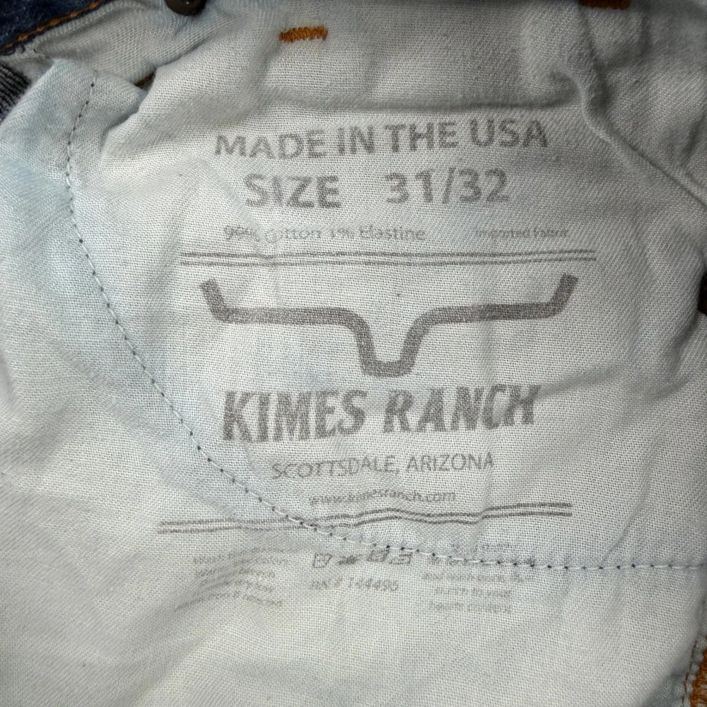 Kimes Ranch Mens 31x32 (Fit 30x33) Roger Jeans Blue Straight Leg Made USA Denim